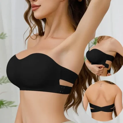 Women's Strapless Seamless Bra Cross Side Buckle Underwear Invisible Seamless Ice Silk Top Gathering Anti Slip Wedding Bra